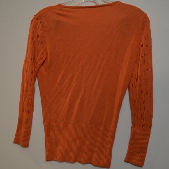 SELA Israel Viscose-Silk Orange Thin Knit 3/4 Button-Down V-Neck Jacket S - Picture 6 of 6